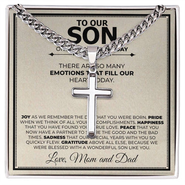 Son Wedding (From Parents) Cross Cuban Necklace - Love You This Much